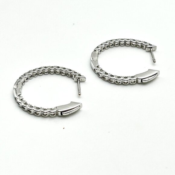 ON SALE! 18K Solid White Gold 2 tcw Diamond Hoops with Secure Lock and Appraisal - Picture 10 of 11